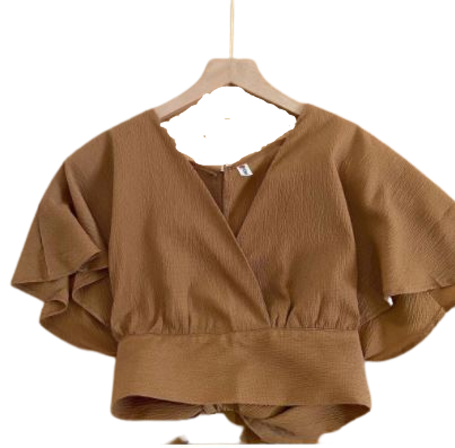 Vallina Outfit Femei Slit Back Self Tie Wrap Crop Top 1